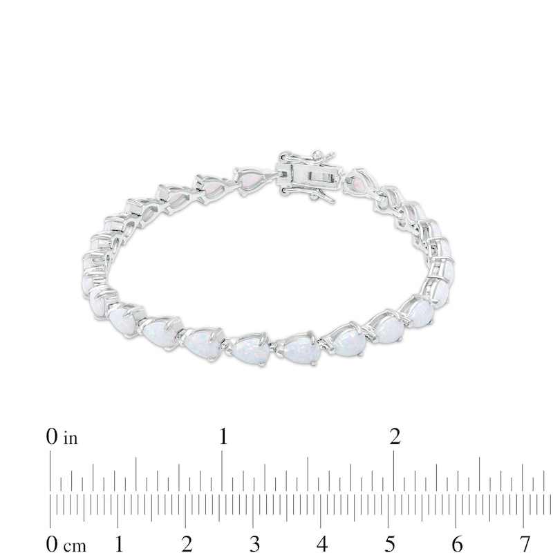 Main Image 4 of Pear-Shaped Lab-Created Opal Sideways Line Bracelet in Sterling Silver - 7.25"