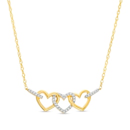 1/10 CT. T.W. Diamond Triple Heart Link Necklace in 10K Gold