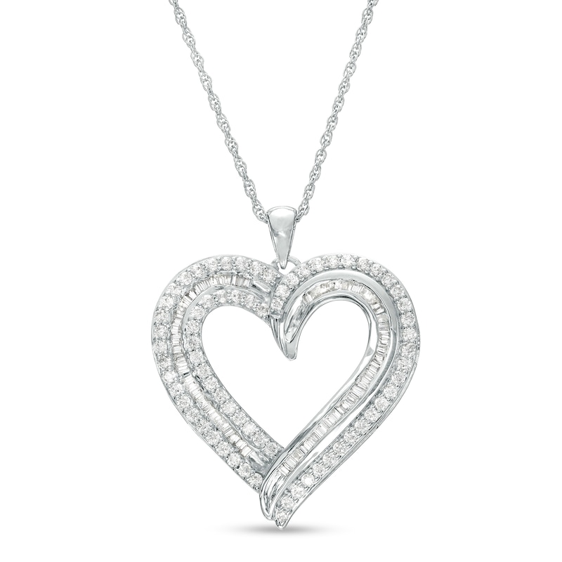 Main Image 1 of 1 CT. T.W. Diamond Multi-Row Heart Pendant in Sterling Silver