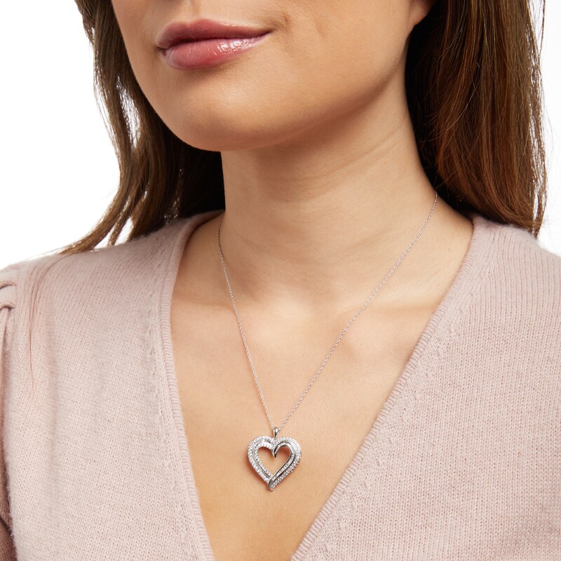 Main Image 2 of 1 CT. T.W. Diamond Multi-Row Heart Pendant in Sterling Silver