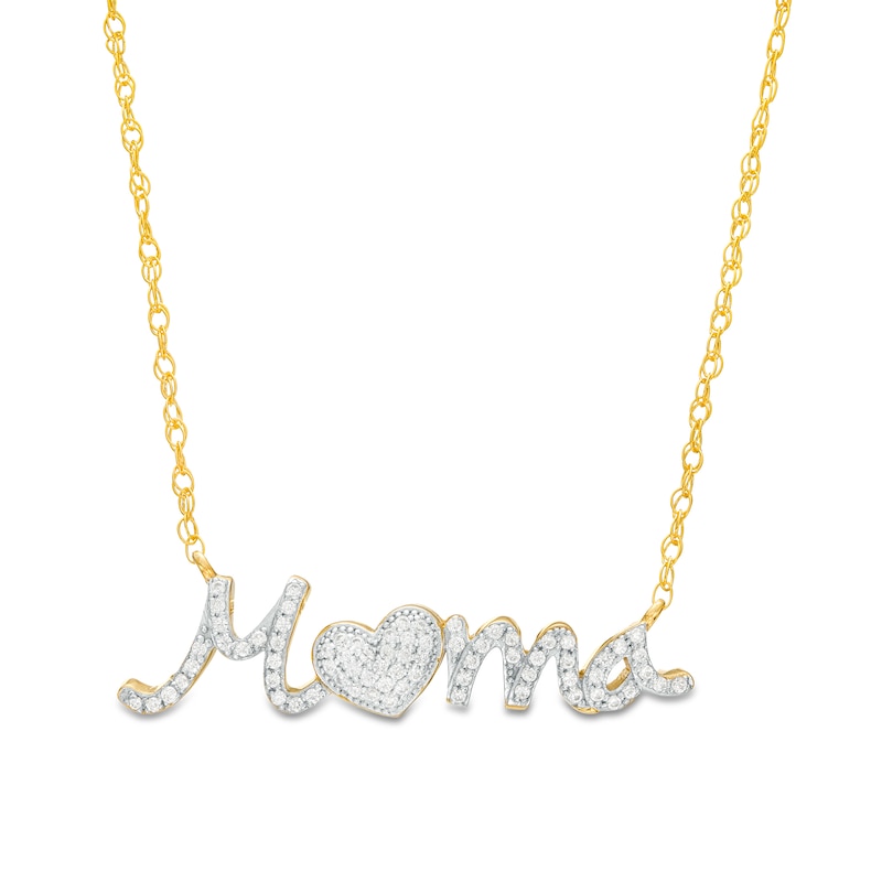 Main Image 1 of 1/6 CT. T.W. Diamond "Mama" Heart Necklace in 10K Gold