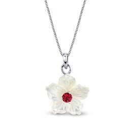 4.0mm Pink Tourmaline and Mother-of-Pearl Petal Plumeria Flower Drop Pendant in Sterling Silver