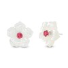 Thumbnail Image 0 of 4.0mm Pink Tourmaline and Mother-of-Pearl Petal Plumeria Flower Stud Earrings in Sterling Silver