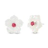 Thumbnail Image 1 of 4.0mm Pink Tourmaline and Mother-of-Pearl Petal Plumeria Flower Stud Earrings in Sterling Silver