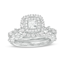 1-3/8 CT. T.W. Certified Princess-Cut Diamond Double Frame Bridal Set in 14K White Gold (I/I1)