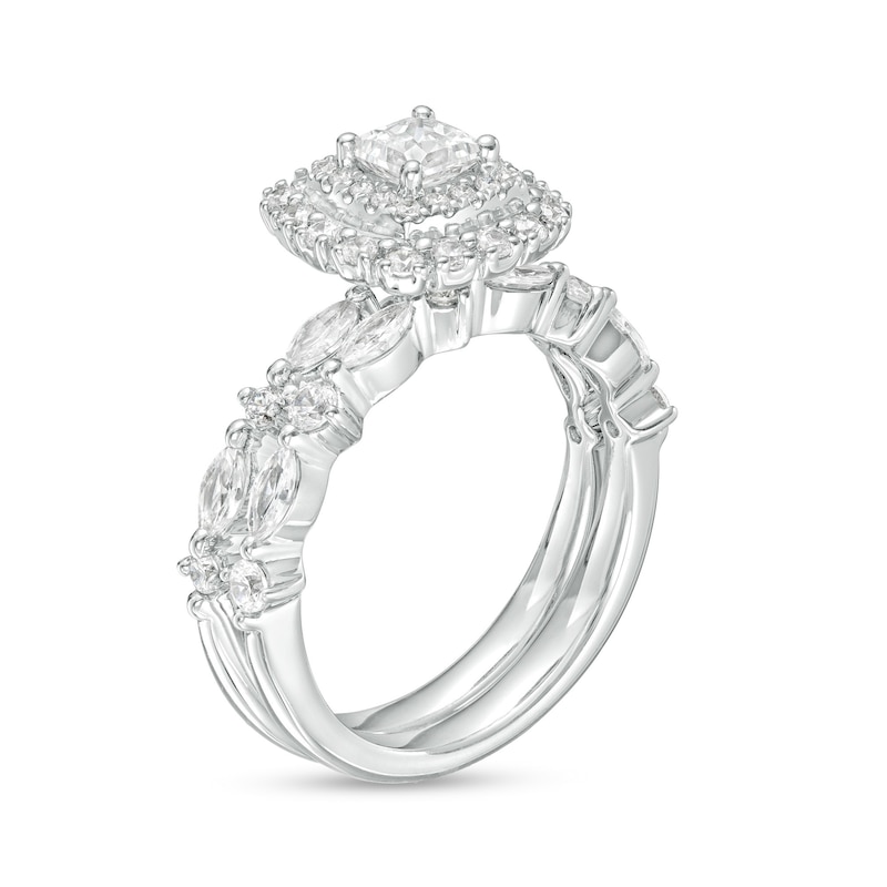 Main Image 3 of 1-3/8 CT. T.W. Certified Princess-Cut Diamond Double Frame Bridal Set in 14K White Gold (I/I1)