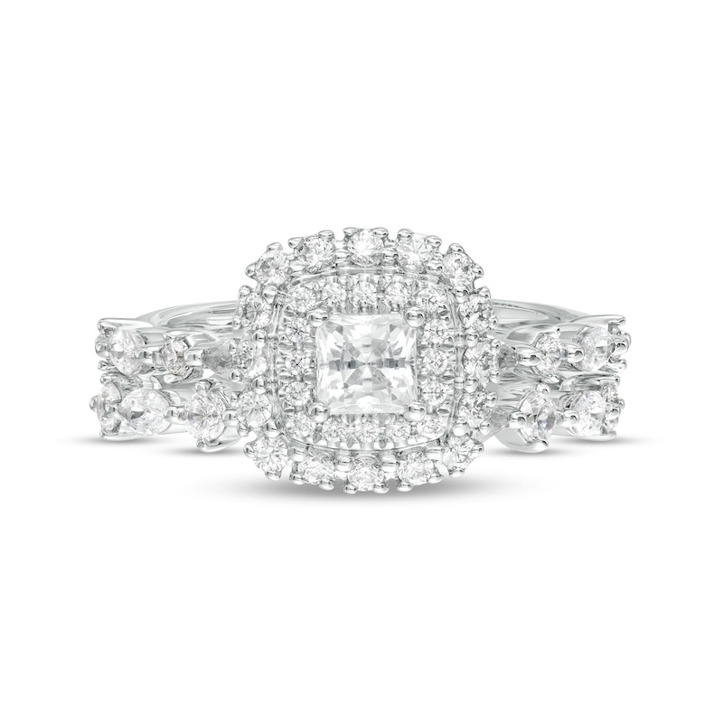 Main Image 4 of 1-3/8 CT. T.W. Certified Princess-Cut Diamond Double Frame Bridal Set in 14K White Gold (I/I1)