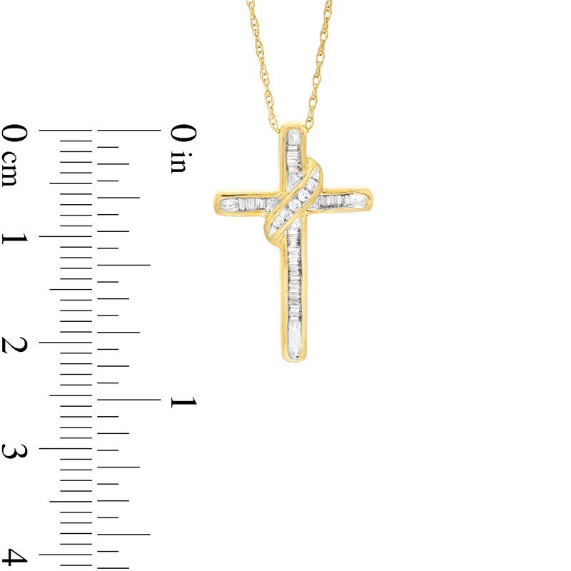 Main Image 3 of 1/6 CT. T.W. Diamond Ribbon Cross Pendant in 10K Gold