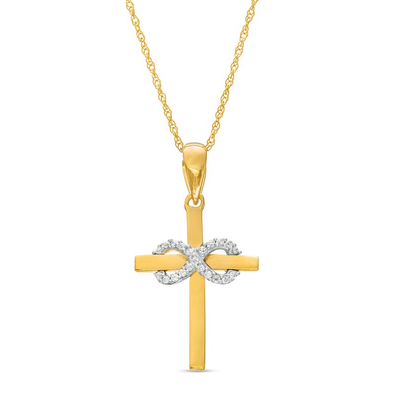 Main Image 1 of 1/20 CT. T.W. Diamond Infinity Cross Pendant in 10K Gold