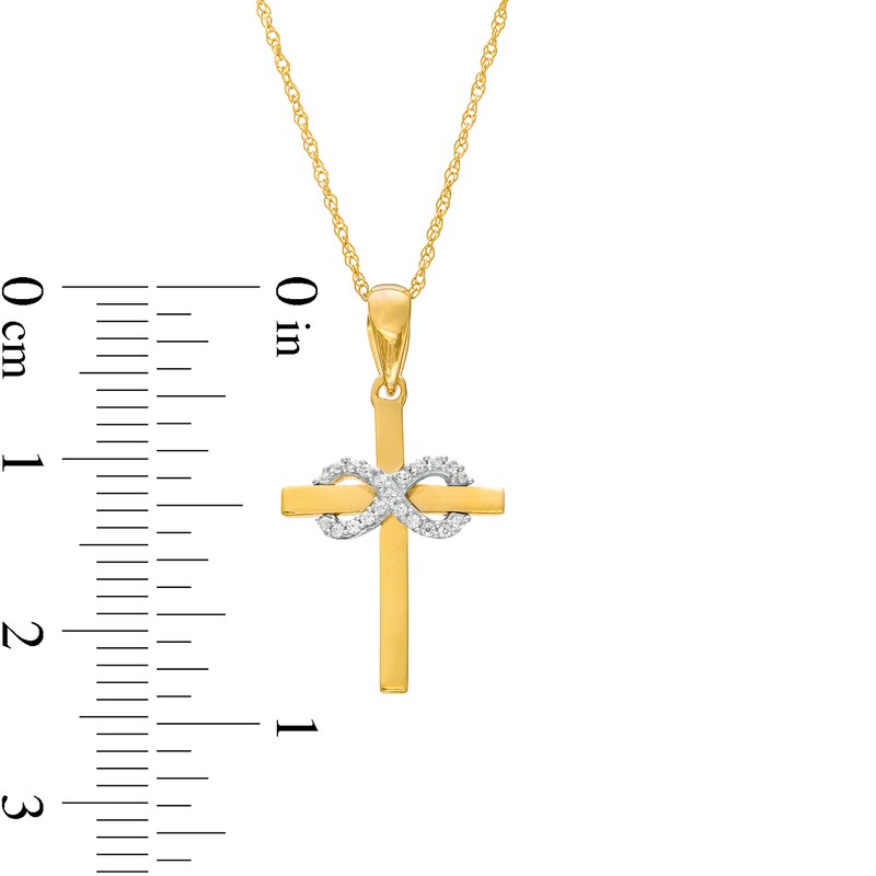 Main Image 3 of 1/20 CT. T.W. Diamond Infinity Cross Pendant in 10K Gold