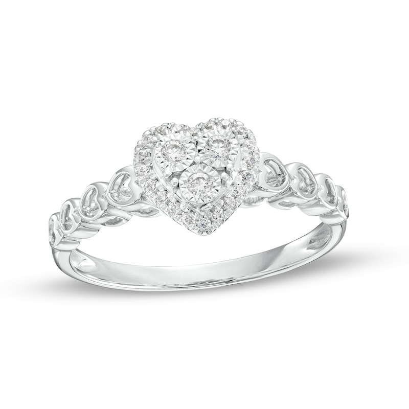 1/8 CT. T.W. Heart-Shaped Multi-Diamond Frame Promise Ring in Sterling Silver