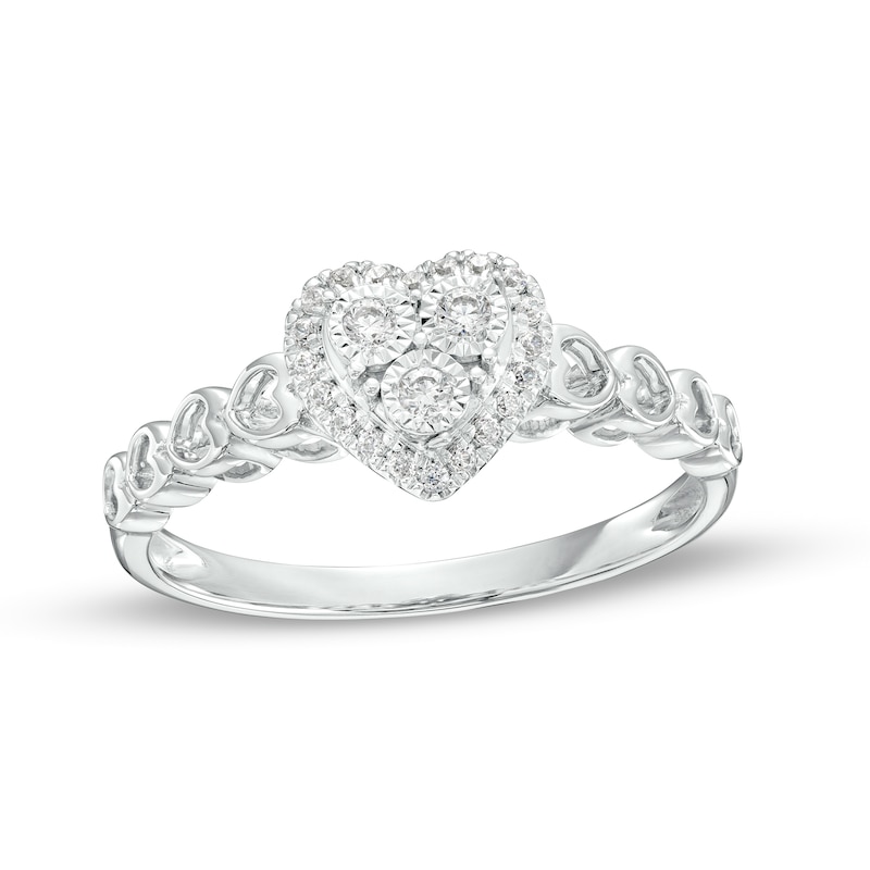 Main Image 1 of 1/8 CT. T.W. Heart-Shaped Multi-Diamond Frame Promise Ring in Sterling Silver