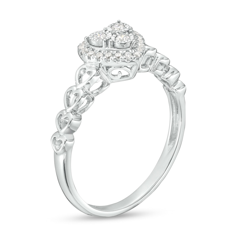 Main Image 3 of 1/8 CT. T.W. Heart-Shaped Multi-Diamond Frame Promise Ring in Sterling Silver
