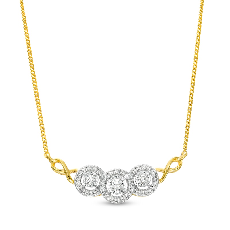 Main Image 1 of 1/4 CT. T.W. Diamond Frame Infinity Loop Trio Necklace in 10K Gold