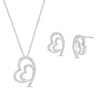Thumbnail Image 1 of Diamond Accent Tilted Double Heart Pendant and Stud Earrings Set in Sterling Silver