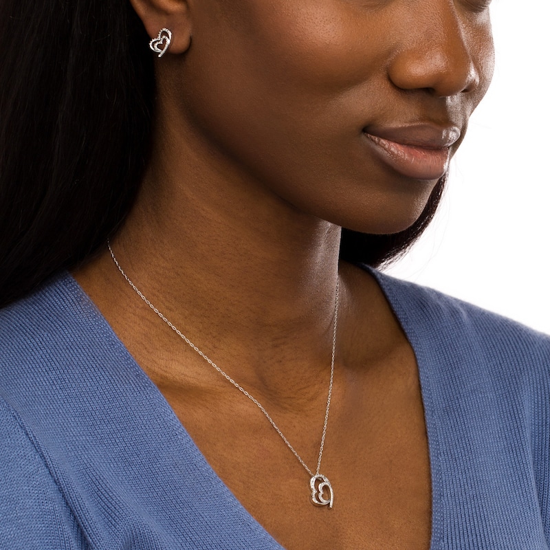 Main Image 2 of Diamond Accent Tilted Double Heart Pendant and Stud Earrings Set in Sterling Silver