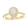 Thumbnail Image 0 of Celebration Infinite™ 1 CT. T.W. Certified Pear-Shaped Diamond Double Frame Engagement Ring in 14K Gold (I/SI2)