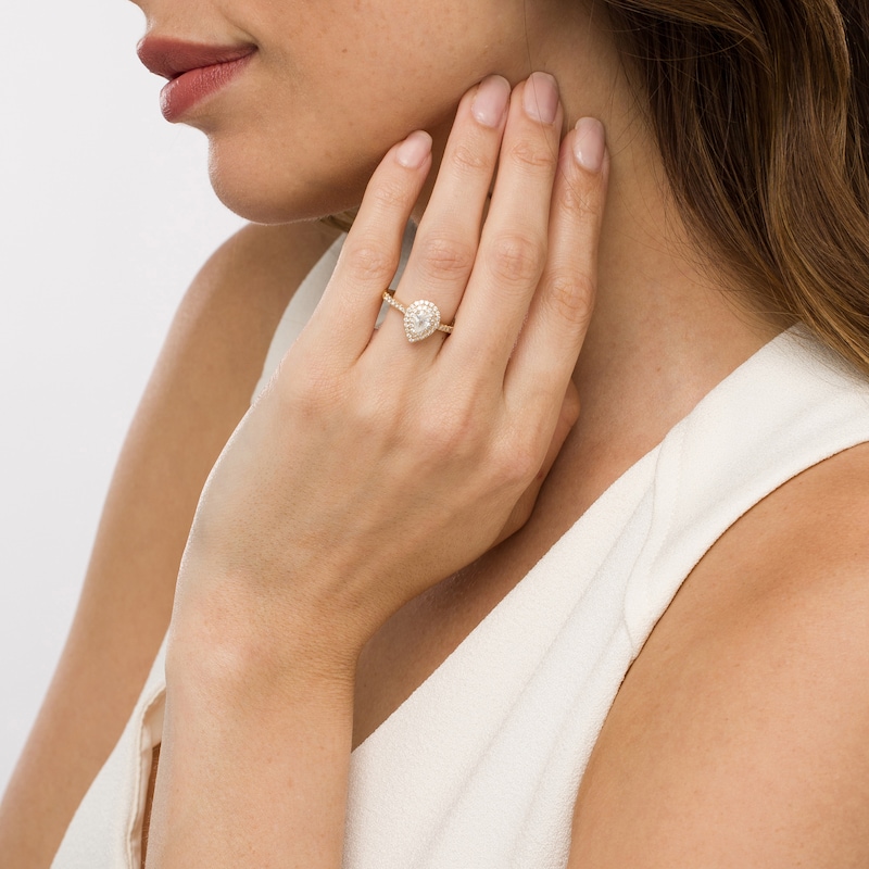 Main Image 2 of Celebration Infinite™ 1 CT. T.W. Certified Pear-Shaped Diamond Double Frame Engagement Ring in 14K Gold (I/SI2)