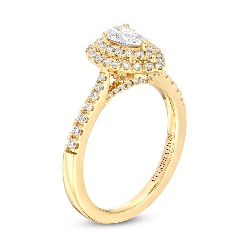 Main Image 3 of Celebration Infinite™ 1 CT. T.W. Certified Pear-Shaped Diamond Double Frame Engagement Ring in 14K Gold (I/SI2)