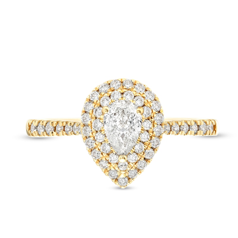 Main Image 4 of Celebration Infinite™ 1 CT. T.W. Certified Pear-Shaped Diamond Double Frame Engagement Ring in 14K Gold (I/SI2)