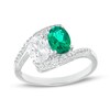 Thumbnail Image 1 of Oval Lab-Created Emerald and White Sapphire Duo Bypass Ring in Sterling Silver
