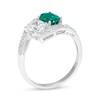 Thumbnail Image 3 of Oval Lab-Created Emerald and White Sapphire Duo Bypass Ring in Sterling Silver