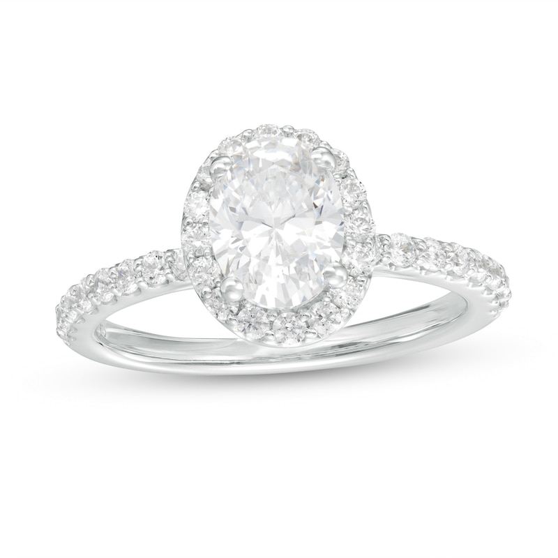 Main Image 1 of 1-1/2 CT. T.W. Certified Oval Lab-Grown Diamond Frame Engagement Ring in 14K White Gold (F/VS2)