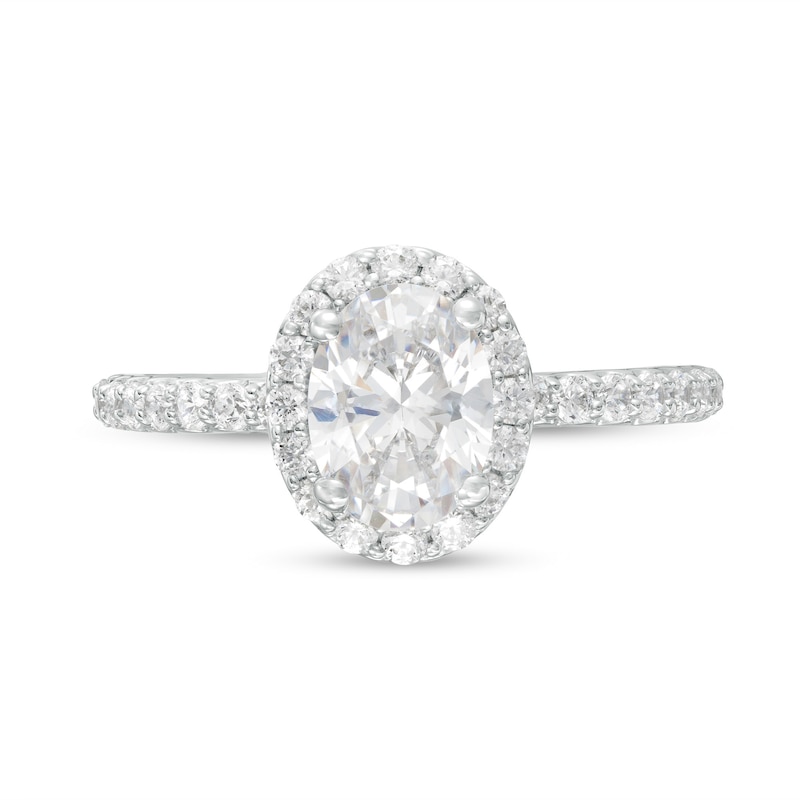 Main Image 4 of 1-1/2 CT. T.W. Certified Oval Lab-Grown Diamond Frame Engagement Ring in 14K White Gold (F/VS2)