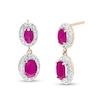Thumbnail Image 0 of Oval Ruby and Diamond Accent Bead Frame Duo Drop Earrings in 10K Gold