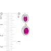 Thumbnail Image 3 of Oval Ruby and Diamond Accent Bead Frame Duo Drop Earrings in 10K Gold