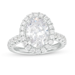 4 CT. T.W. Certified Oval Lab-Grown Diamond Frame Engagement Ring in 14K White Gold (F/VS2)