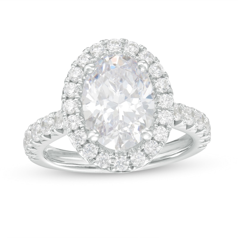 4 CT. T.W. Certified Oval Lab-Created Diamond Frame Engagement Ring in 14K White Gold (F/VS2)