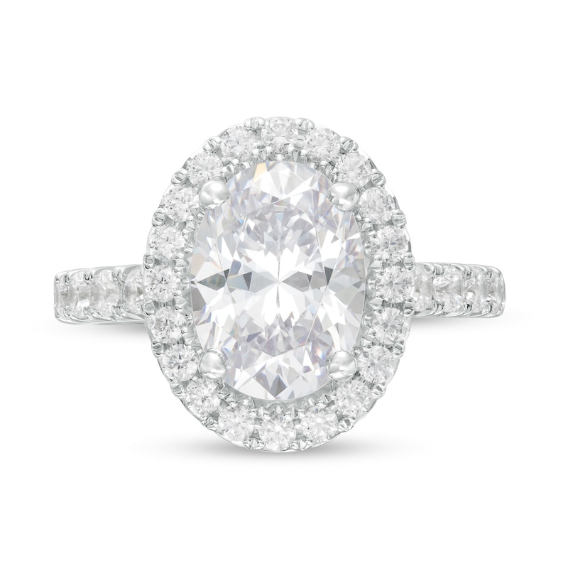 4 CT. T.W. Certified Oval Lab-Created Diamond Frame Engagement Ring in 14K White Gold (F/VS2)