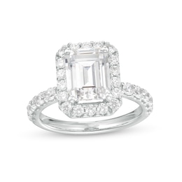4 CT. T.W. Certified Emerald-Cut Lab-Created Diamond Frame Engagement Ring in 14K White Gold (F/VS2)