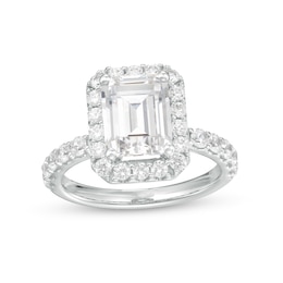4 CT. T.W. Certified Emerald-Cut Lab-Grown Diamond Frame Engagement Ring in 14K White Gold (F/VS2)