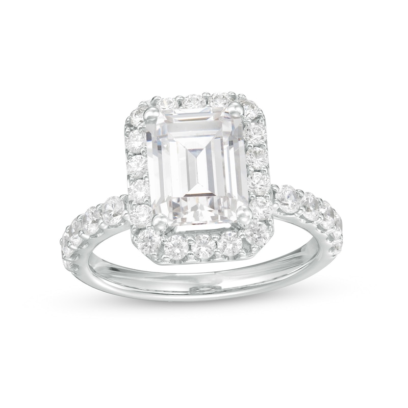 Main Image 1 of 4 CT. T.W. Certified Emerald-Cut Lab-Grown Diamond Frame Engagement Ring in 14K White Gold (F/VS2)