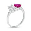 Thumbnail Image 2 of Heart-Shaped Lab-Created Ruby and Emerald-Cut White Sapphire Duo Ring in Sterling Silver