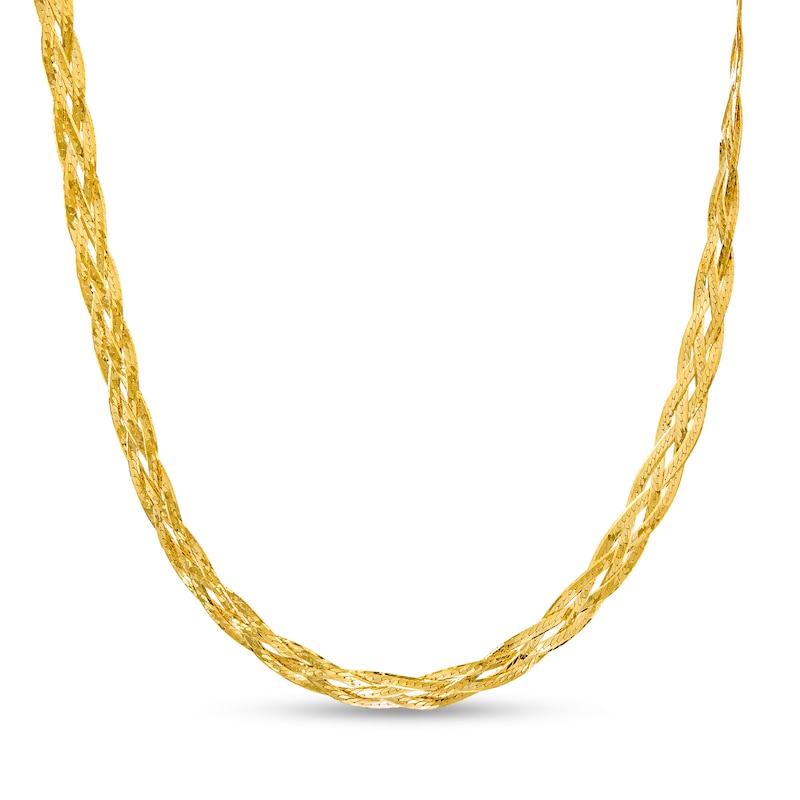 Main Image 1 of Diamond-Cut Braided Herringbone Necklace in 10K Gold