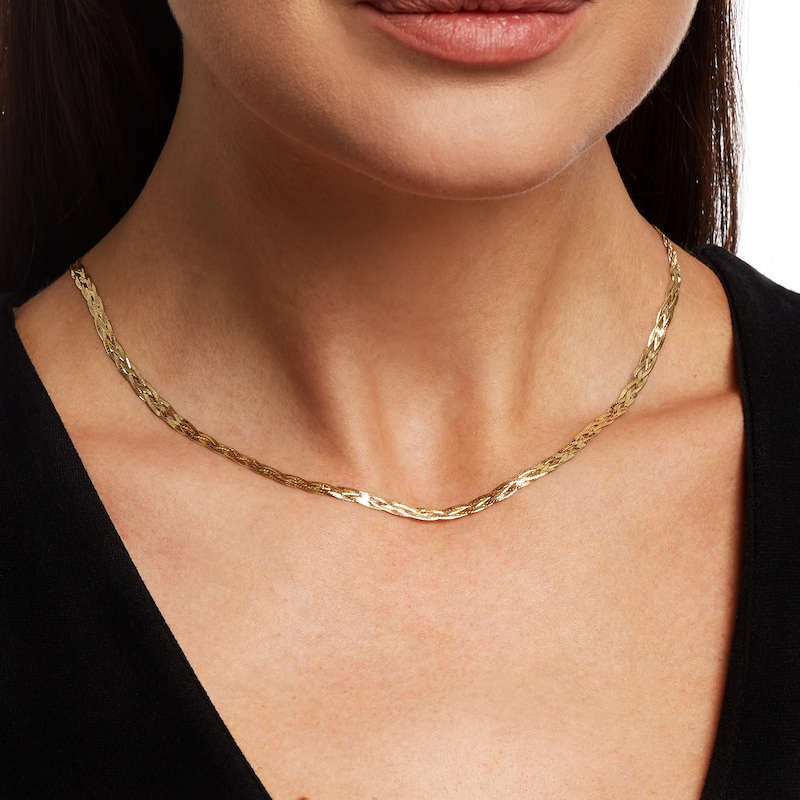 Diamond-Cut Braided Herringbone Necklace in 10K Gold