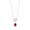 Thumbnail Image 0 of Oval Ruby and Diamond Accent Beaded Heart Dangle Pendant in 10K Gold