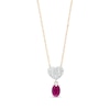 Thumbnail Image 1 of Oval Ruby and Diamond Accent Beaded Heart Dangle Pendant in 10K Gold
