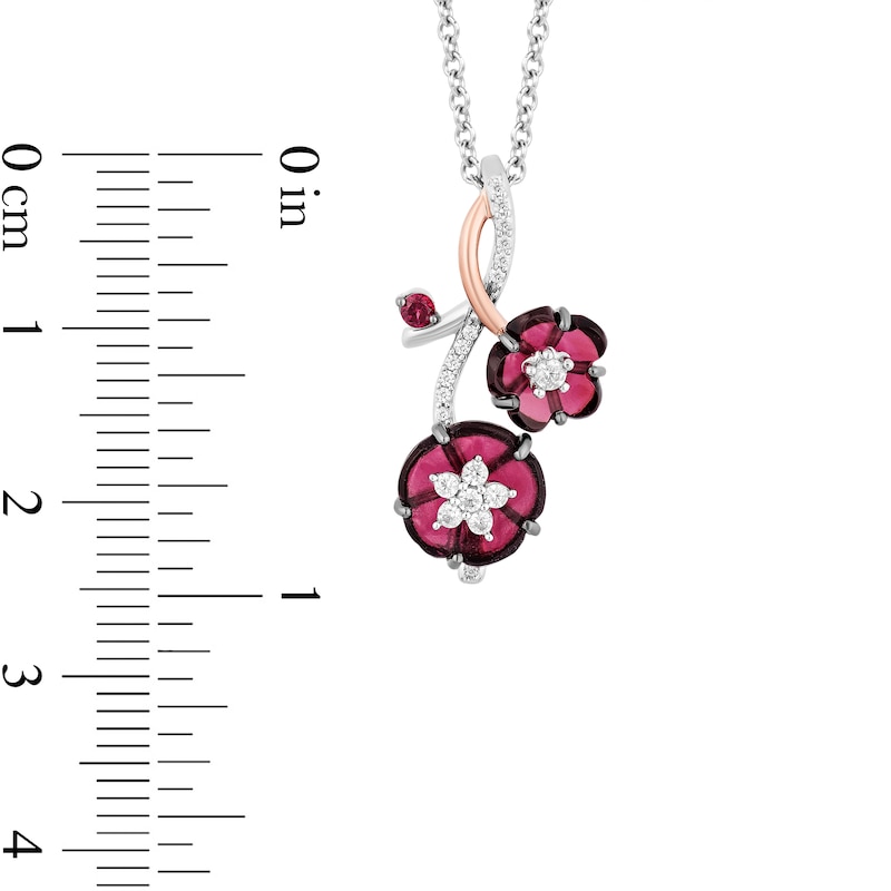 Enchanted Disney Mulan Rhodolite Garnet and 1/6 CT. T.W. Diamond Pendant in Sterling Silver and 10K Rose Gold Plate