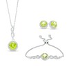Thumbnail Image 1 of Peridot and White Lab-Created Sapphire Frame Loose Infinity Pendant, Bracelet and Stud Earrings Set in Sterling Silver