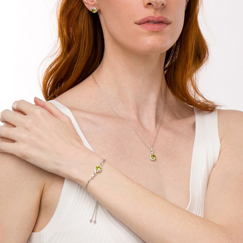 Main Image 2 of Peridot and White Lab-Created Sapphire Frame Loose Infinity Pendant, Bracelet and Stud Earrings Set in Sterling Silver