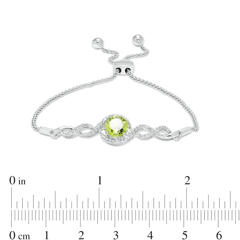 Main Image 5 of Peridot and White Lab-Created Sapphire Frame Loose Infinity Pendant, Bracelet and Stud Earrings Set in Sterling Silver