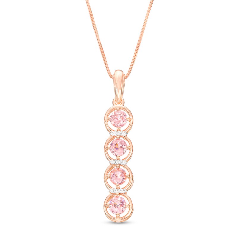 Main Image 1 of 4.0mm Morganite and White Lab-Created Sapphire Stacked Quartet Pendant in Sterling Silver with 10K Rose Gold Plate