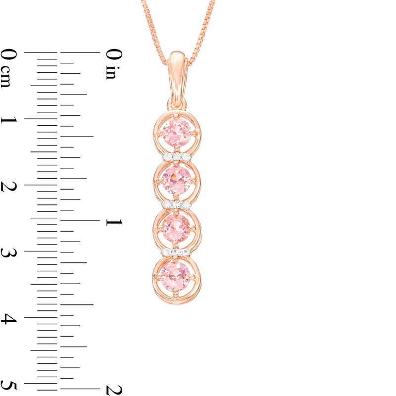 Main Image 3 of 4.0mm Morganite and White Lab-Created Sapphire Stacked Quartet Pendant in Sterling Silver with 10K Rose Gold Plate