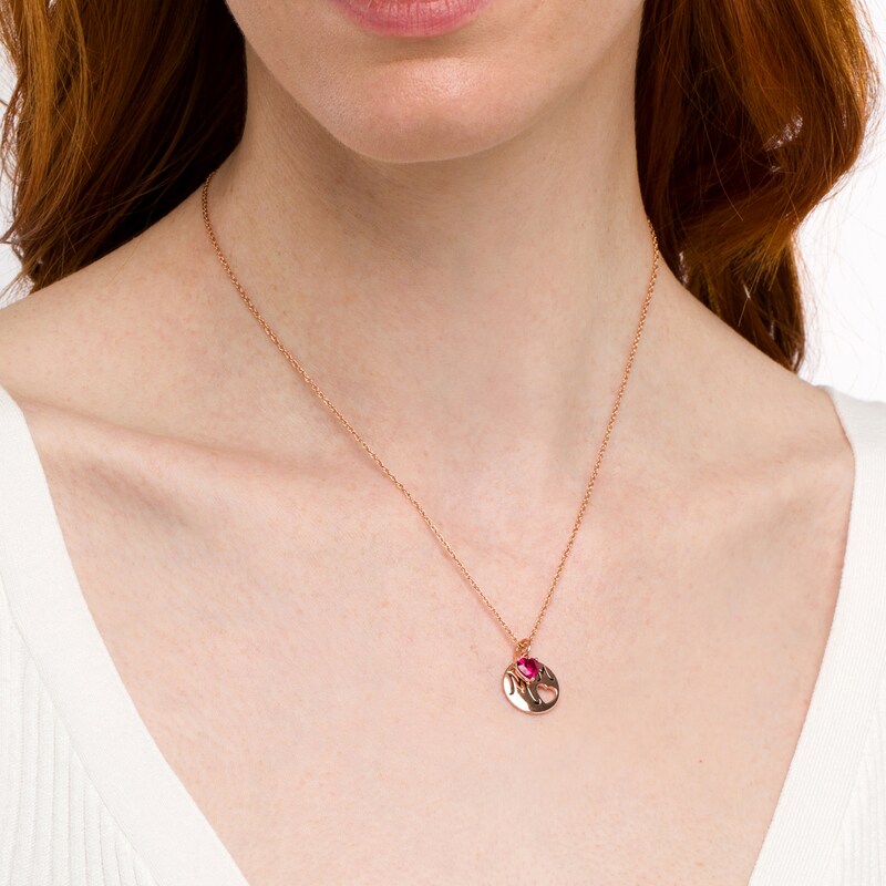 Main Image 2 of 6.0mm Heart-Shaped Lab-Created Ruby and &quot;Mom&quot; Tag Pendant in Sterling Silver with 14K Rose Gold Plate