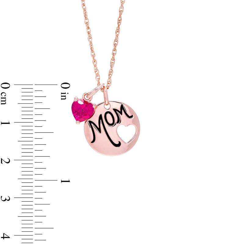 Main Image 3 of 6.0mm Heart-Shaped Lab-Created Ruby and &quot;Mom&quot; Tag Pendant in Sterling Silver with 14K Rose Gold Plate