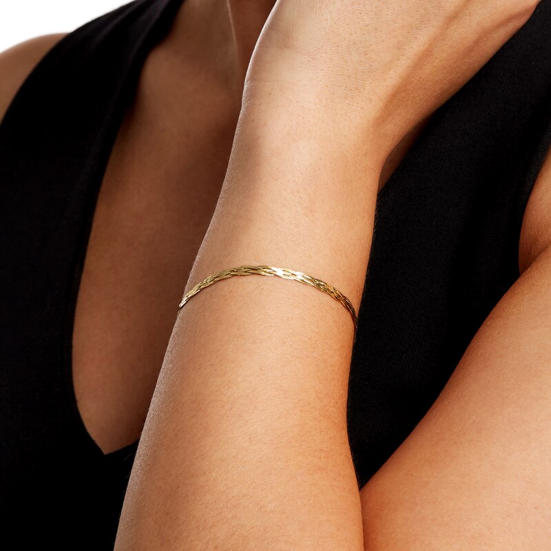 Main Image 2 of Diamond-Cut Braided Herringbone Bracelet in 10K Gold - 7.25"